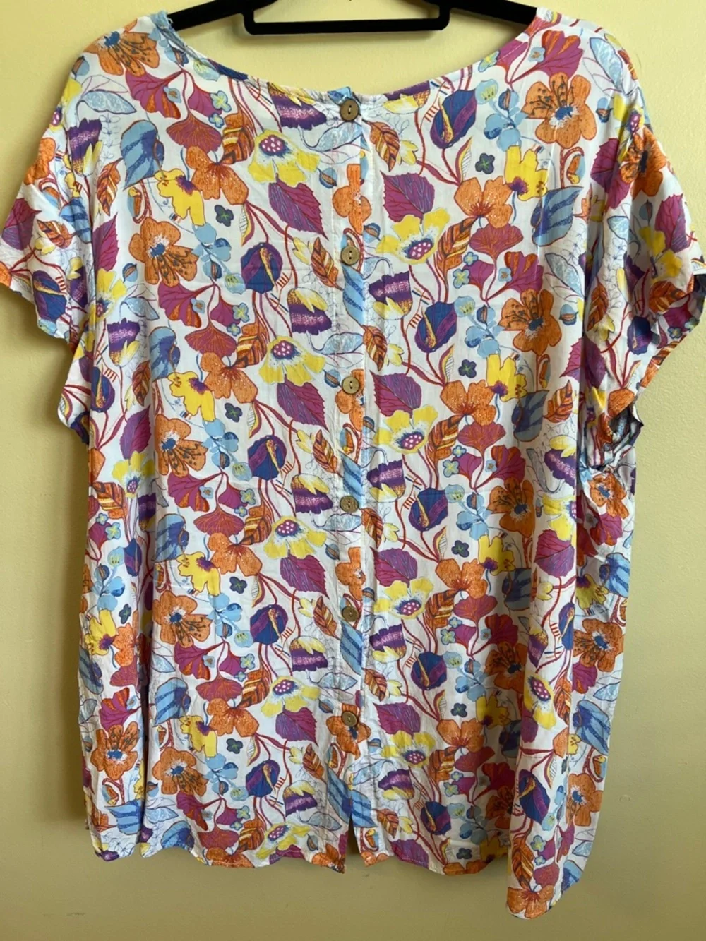 Cynthia Rowley Woman 3X Floral Hi Low Blouse Colorful Rayon Short Sleeve Top